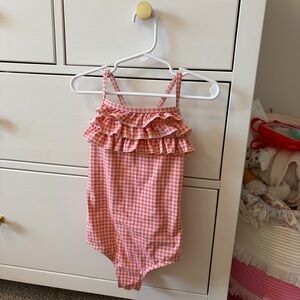Lands End Kid’s One Piece Bathing Suit Gingham Print Size 6